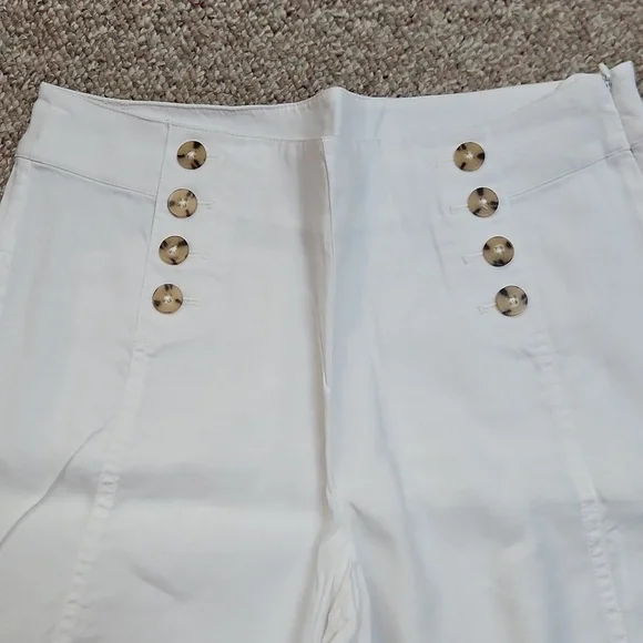 J. Jill White Linen Wide-Leg Pants with Button Detail- Side Zipper and Button - Picture 2 of 5